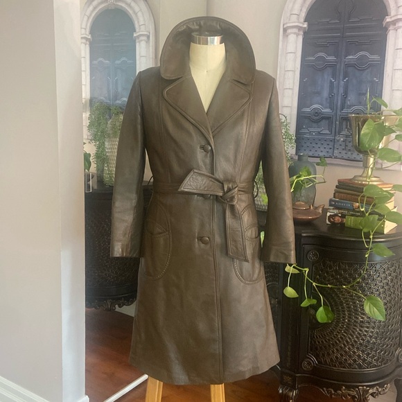 Vintage Jackets & Blazers - ✨TROJAN Vintage✨ Brown Taupe Belted Trench Coat Jacket Size [M]